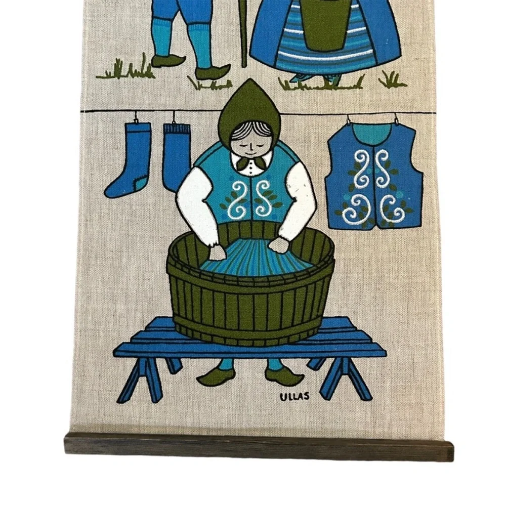 Vintage Mid-Century Swedish Scandinavian Folk Art Textile Wall Hanging by Ullas
